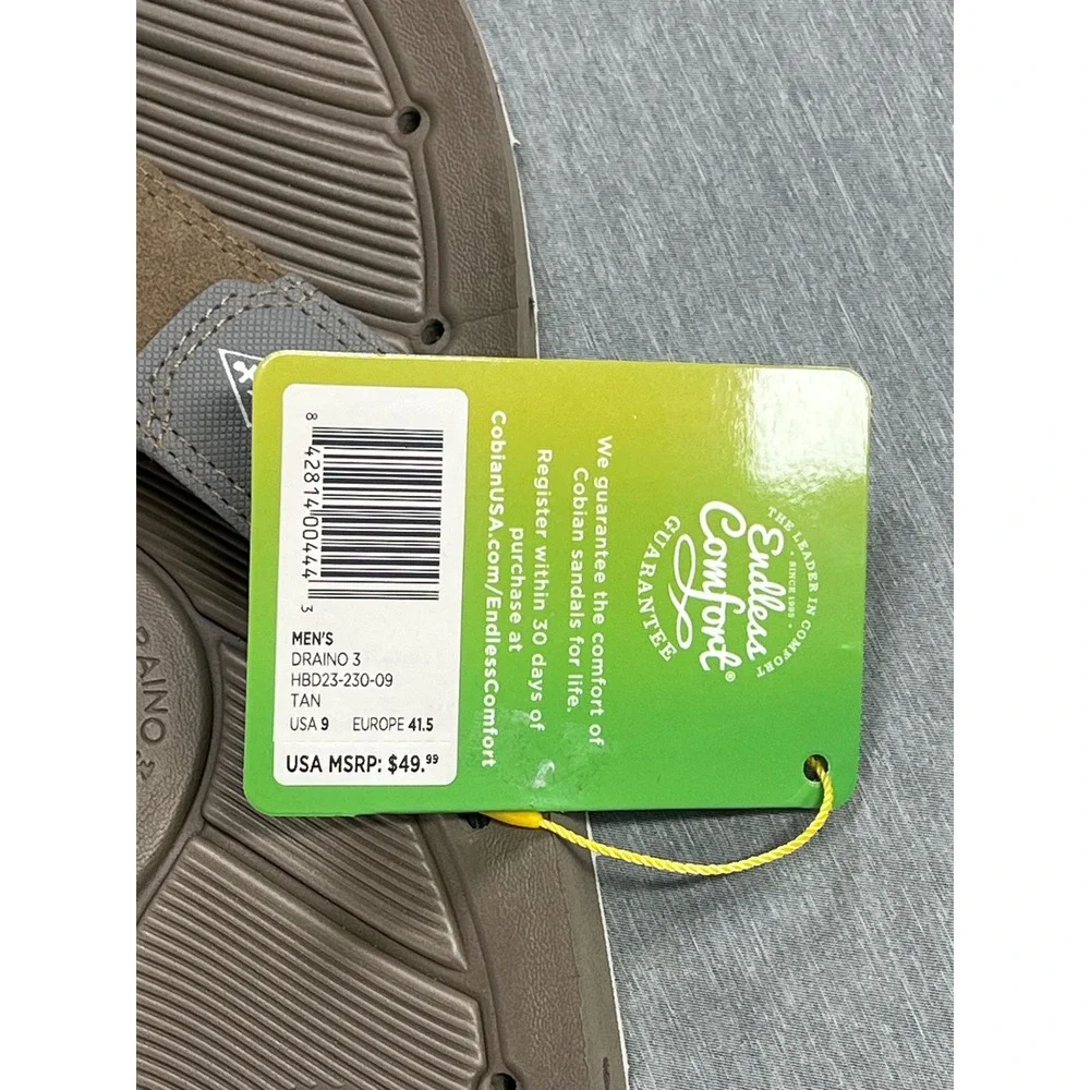 NEW Cobian Mens Draino 3‎ Tan Nautical Nomad Waterproof Flip Flop Sandals Size 9